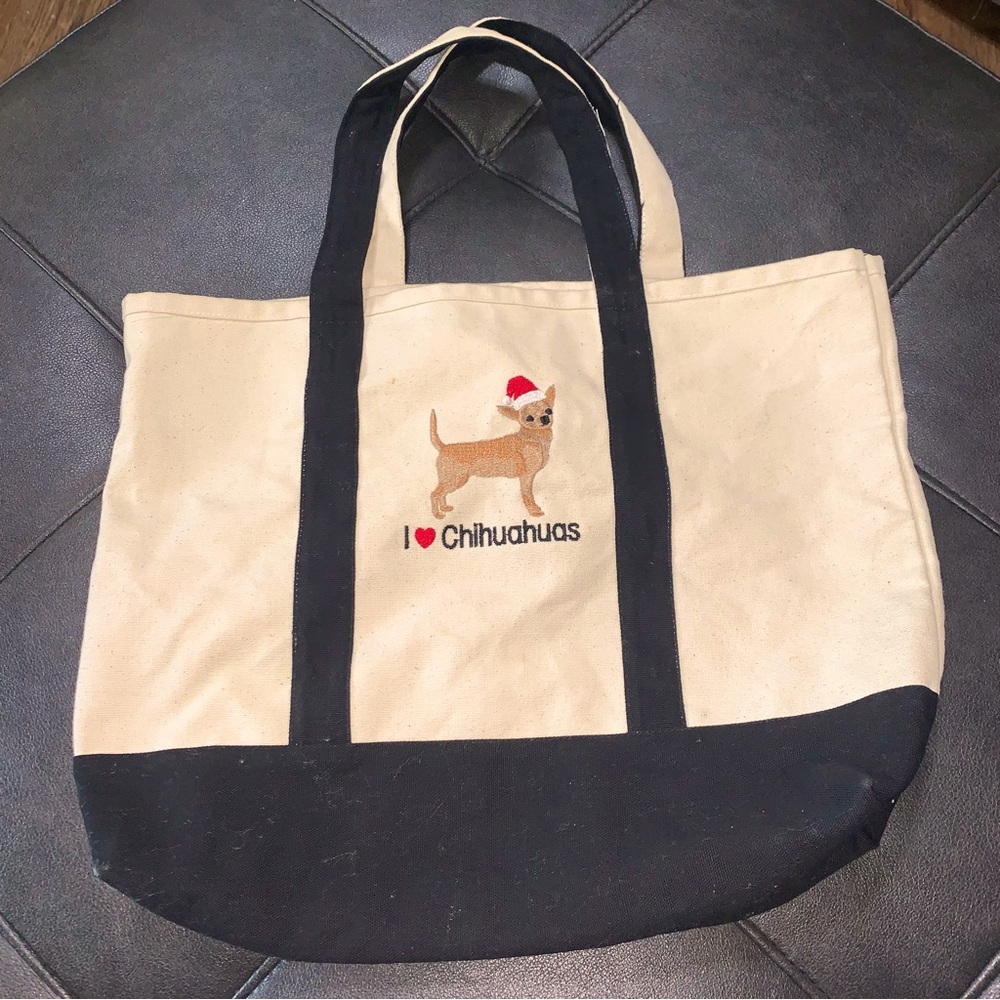 Christmas Chihuahua Tote Bag Beige & Black